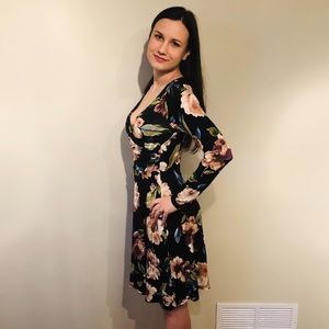 NWT (S,M, or L) black floral long sleeve dress
